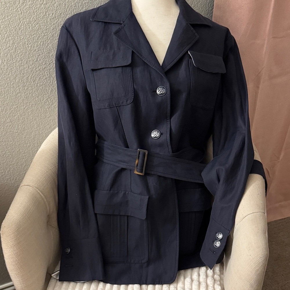 Faconnable Navy Belted Blazer NWT button up size large